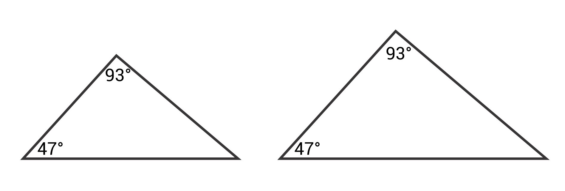 Similar triangles with angles 93 and 47 degrees versus 93 and 47 degrees
