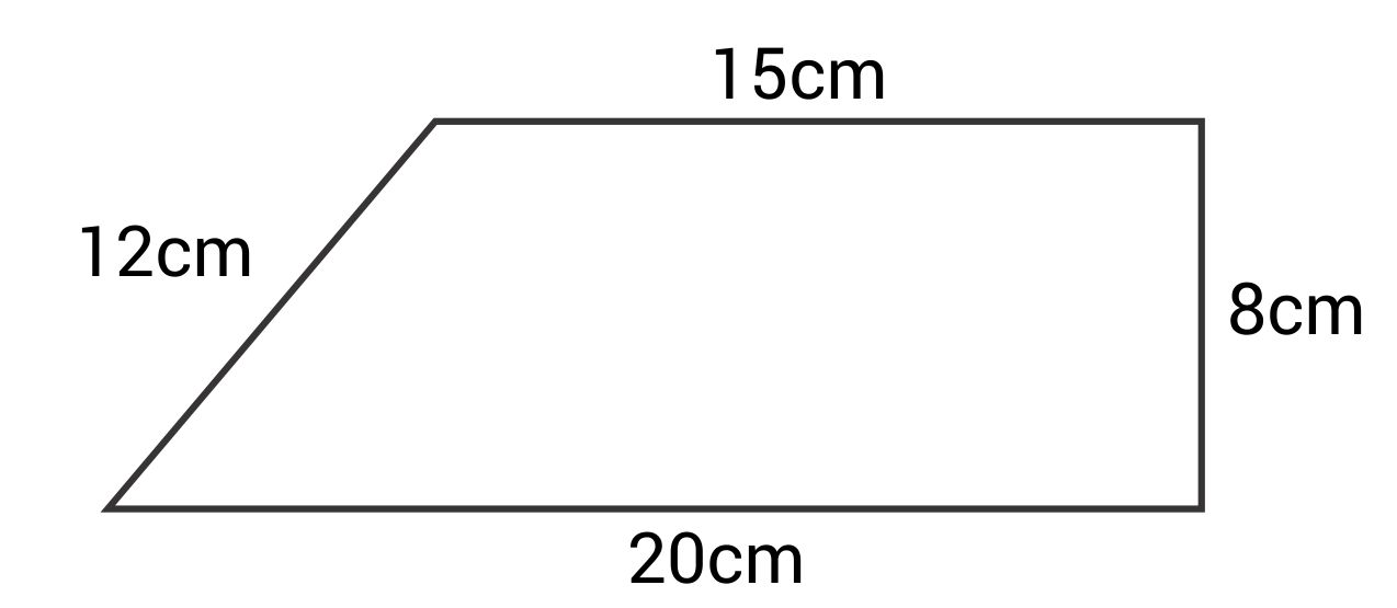 Trapezoid with side lengths 12cm, 15cm, 8cm, and 20cm