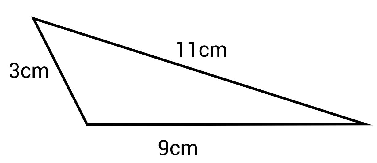 Triangle with side lengths 3cm, 11cm, and 9cm
