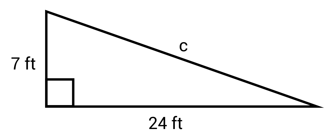 Right triangle with side lengths 7 ft and 24 ft