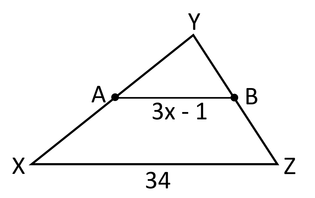 Triangle ZYZ with side XZ as 34 and horizontal line segment AB as 3x-1