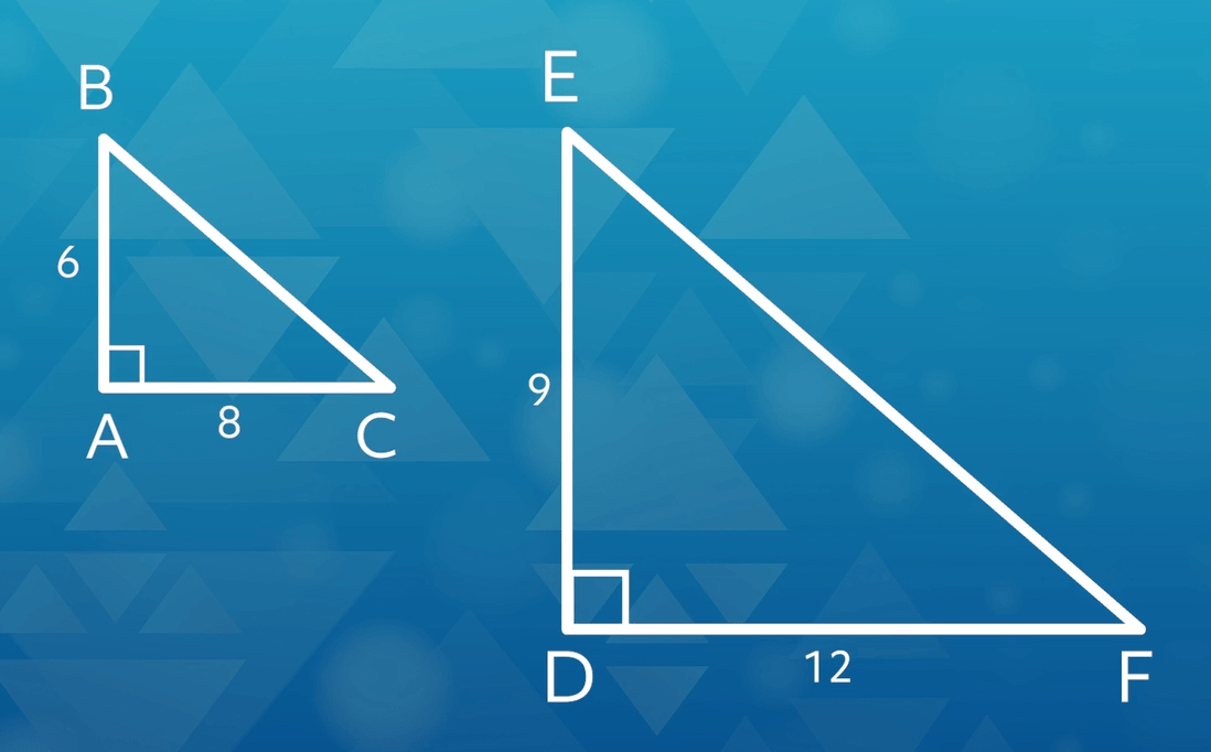 Two triangles that are the same shape, but one is twice as large as the one next to it.