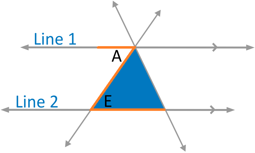triangle with angles A and E labeled