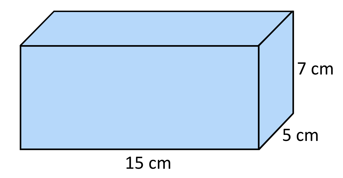 15 cm by 7 cm by 5 cm rectangular prism