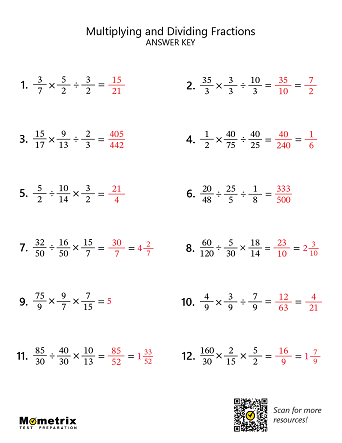 Multiplying and Dividing Fractions (Answer Key) Worksheet Preview