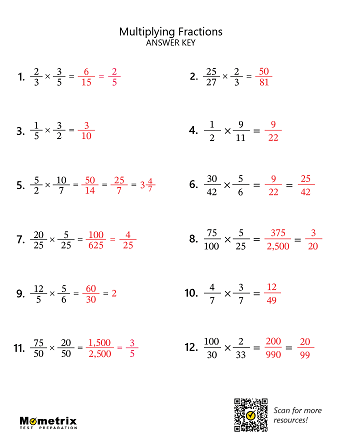 Multiplying Fractions (Answer Key) Worksheet Preview