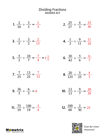 Dividing Fractions (Answer Key) Worksheet Preview