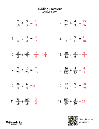 Dividing Fractions Answer Key