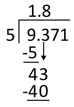 long division worked out for 9.371 divided by 5