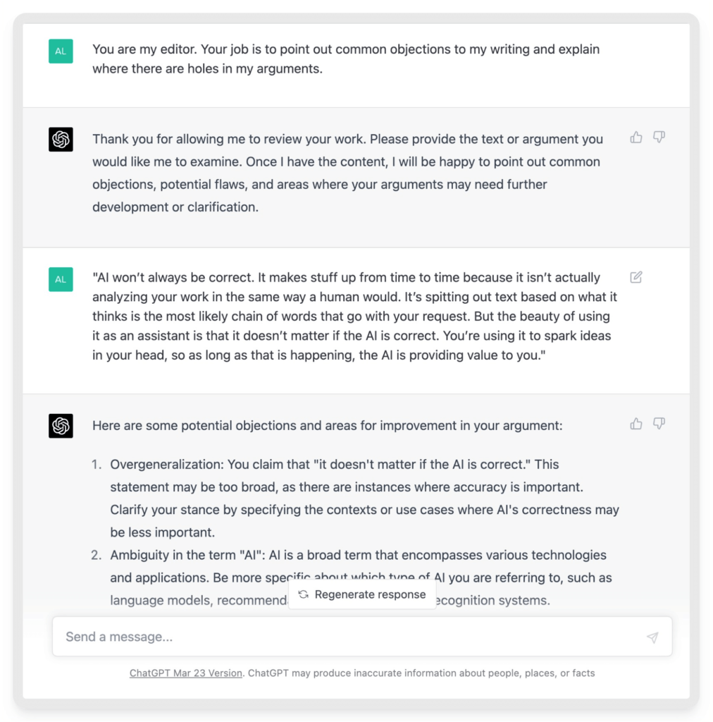 AI pointing out errors in your arguments
