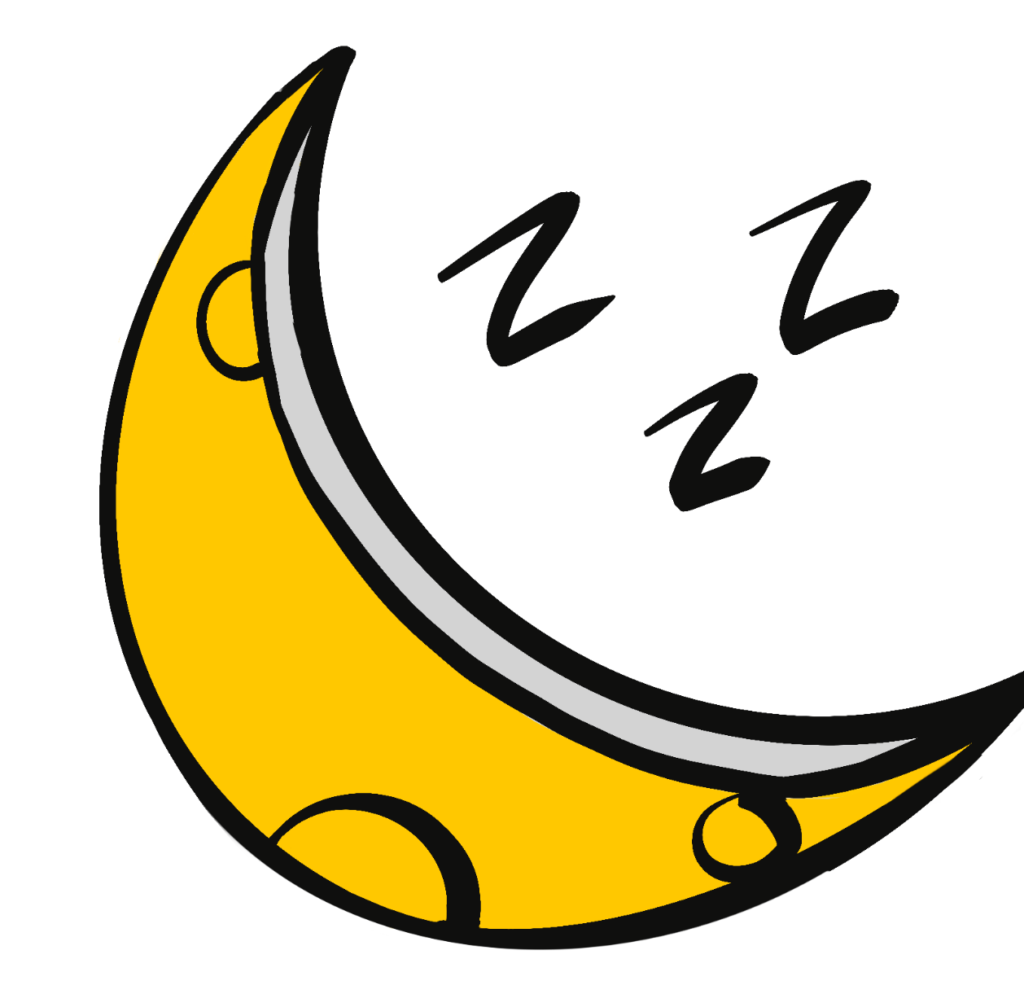 A yellow crescent moon with three black 'Z' letters representing sleep.