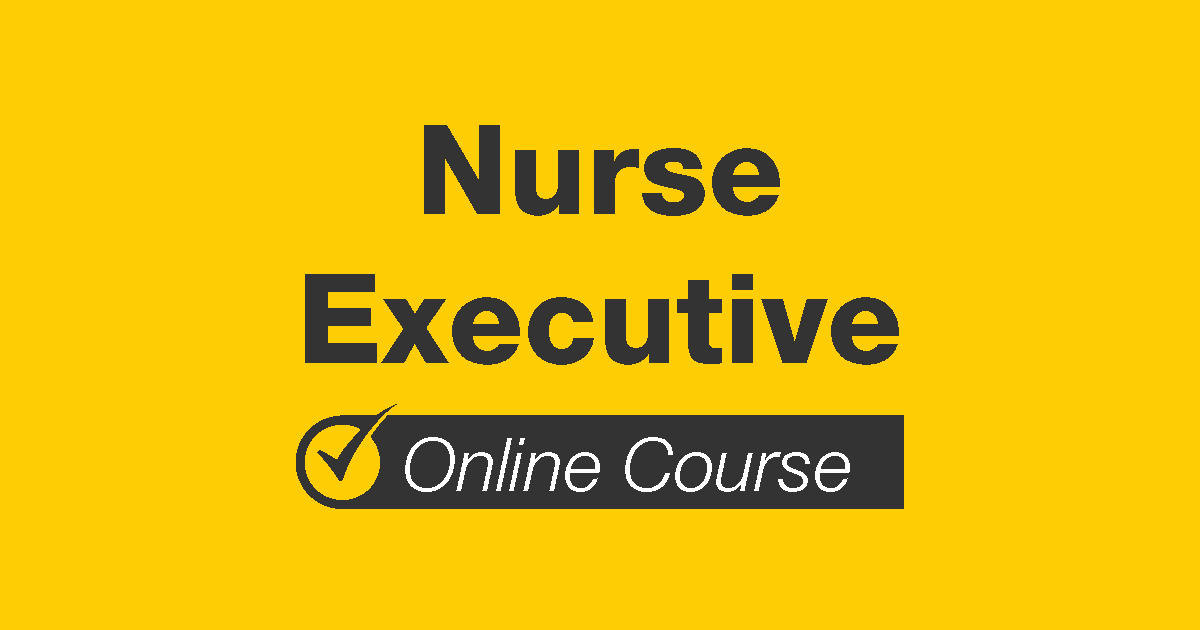 A graphic reading “Nurse Executive” as the title with a subtitle showing the Mometrix logo and reading “Online Course”.