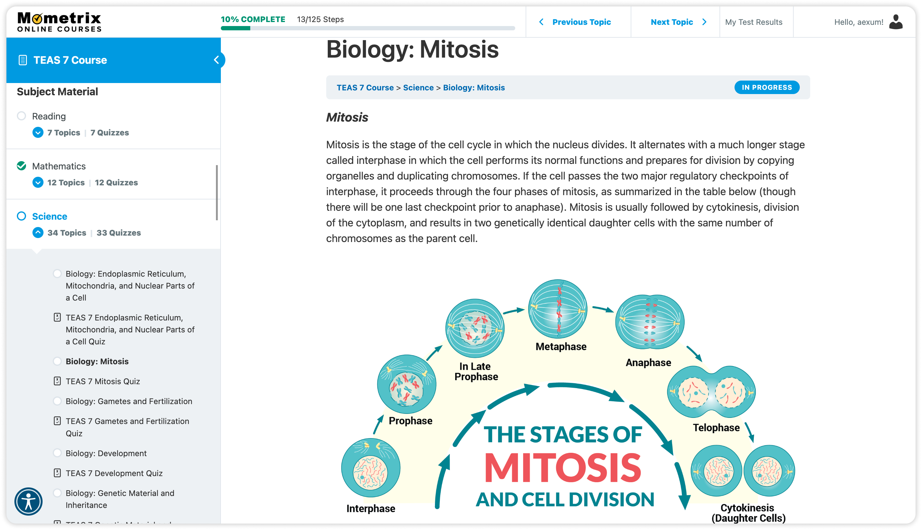 Mometrix online course page example.