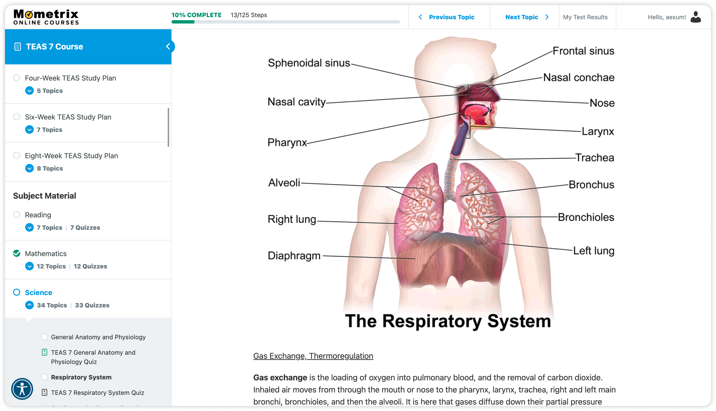 Mometrix online course page example.